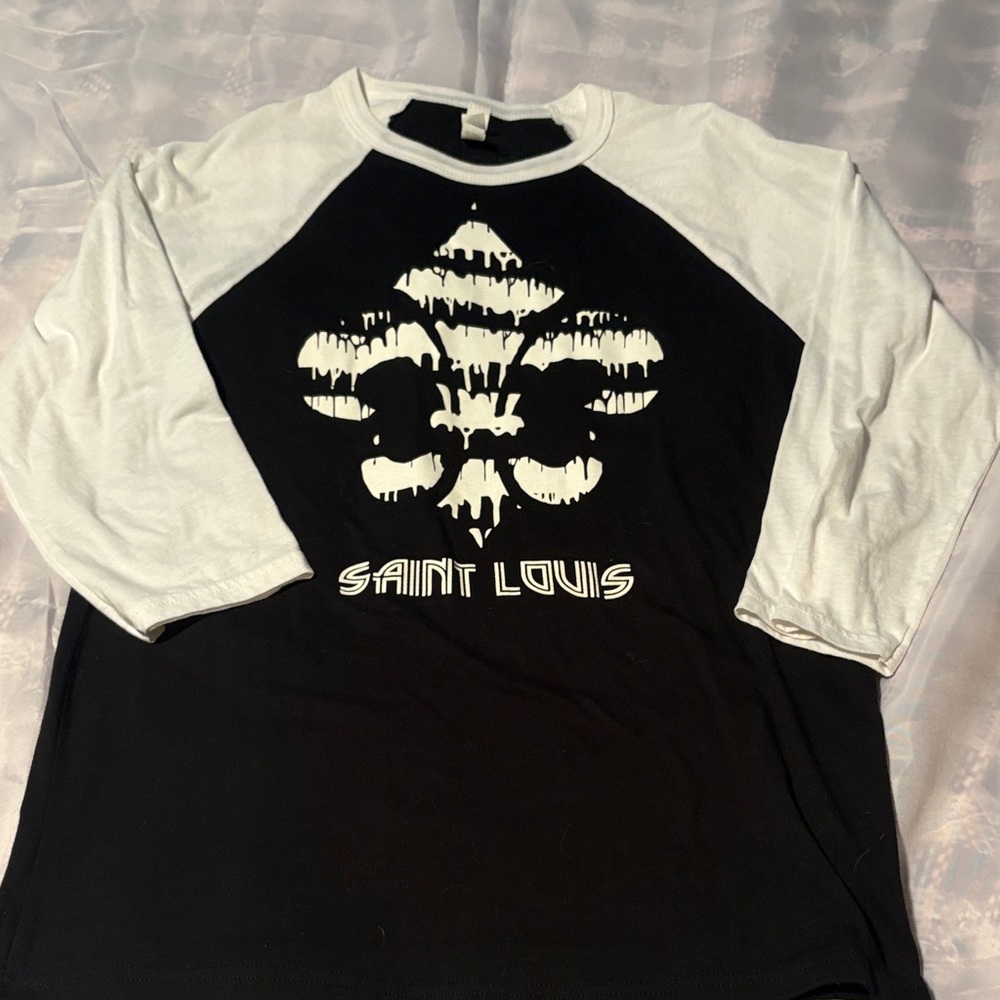 Bella Canvas Black and White Raglan Saint Louis Fleur de Lis t-shirt